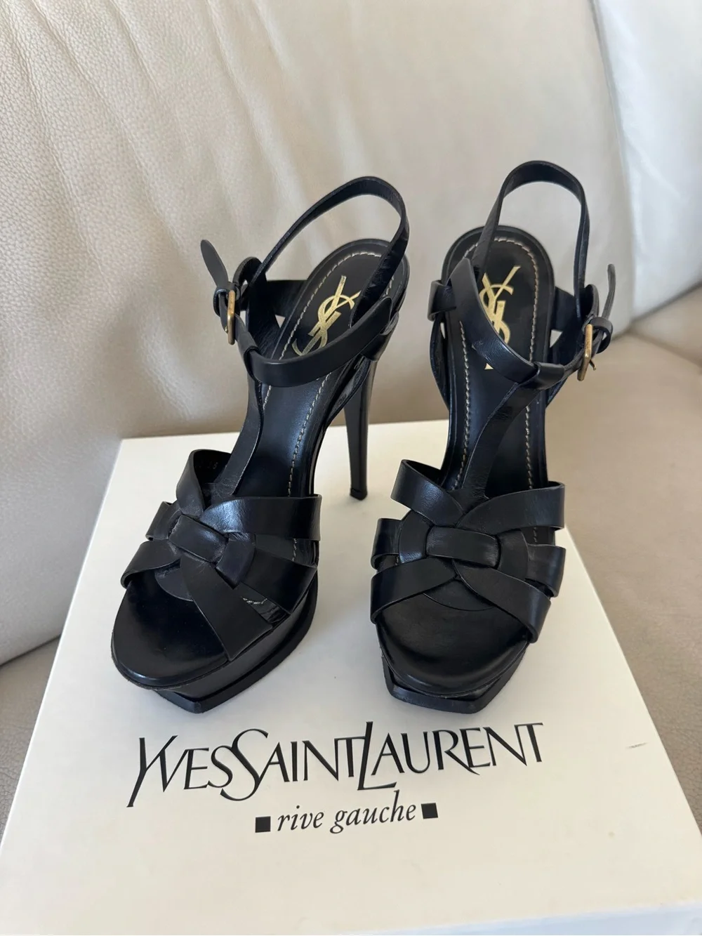 Saint Laurent Tribute Leather T-Strap Platform Sandals | YSL - Picture 6 of 16